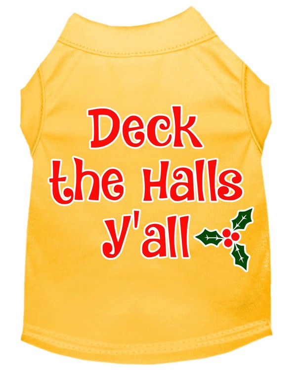 Deck the Halls Y'all Screen Print Dog Shirt Yellow XXL